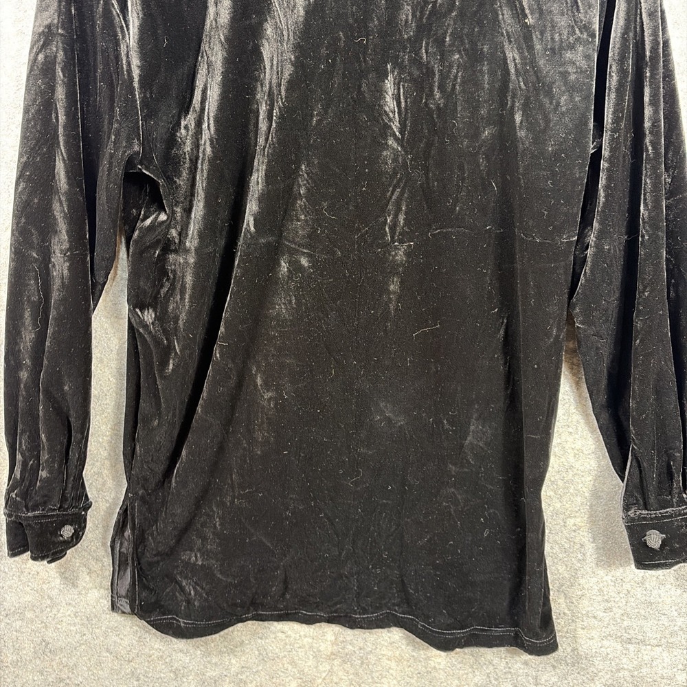 Vintage Honors Button Shirt Women's Small‎ Black Suede Velour Y2K Collared - Picture 11 of 11
